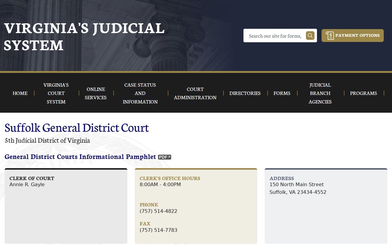 Official Suffolk General District Court page and criminal docket information