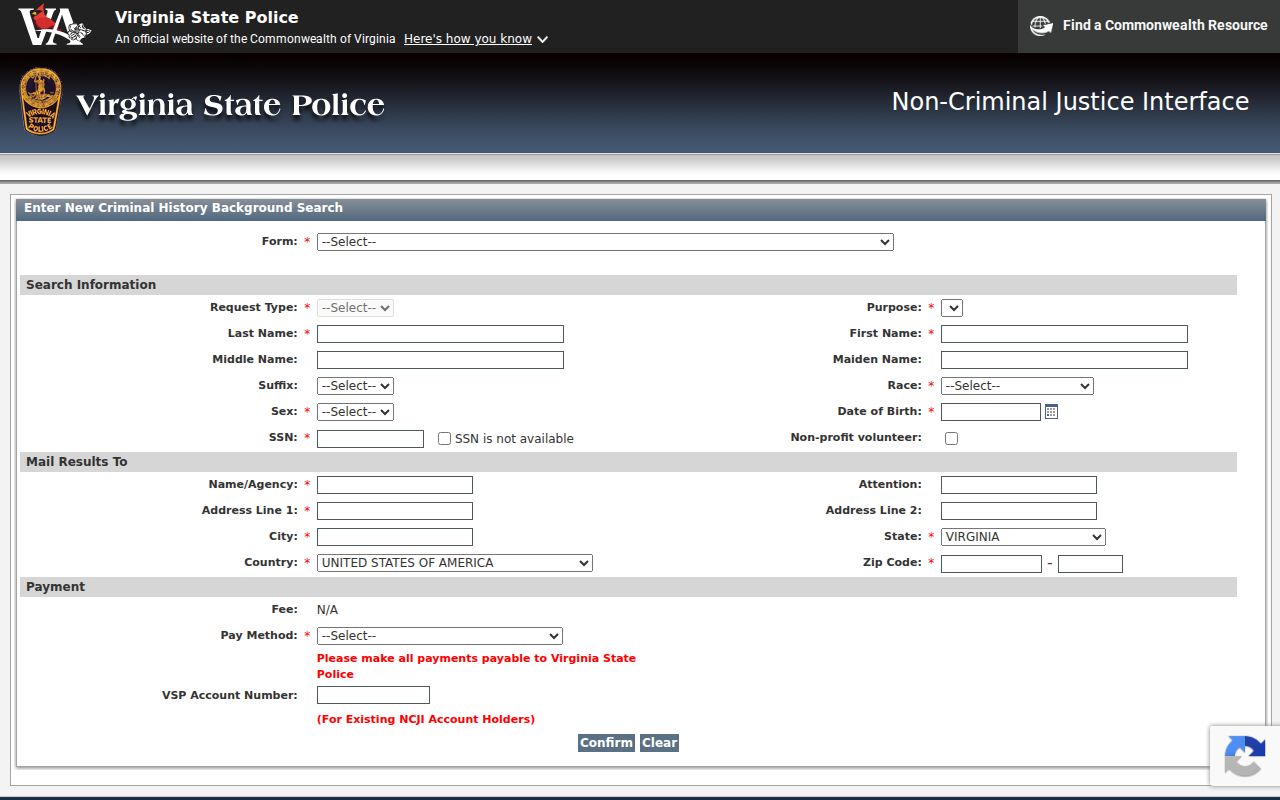 Suffolk criminal history NCJI Virginia record request form