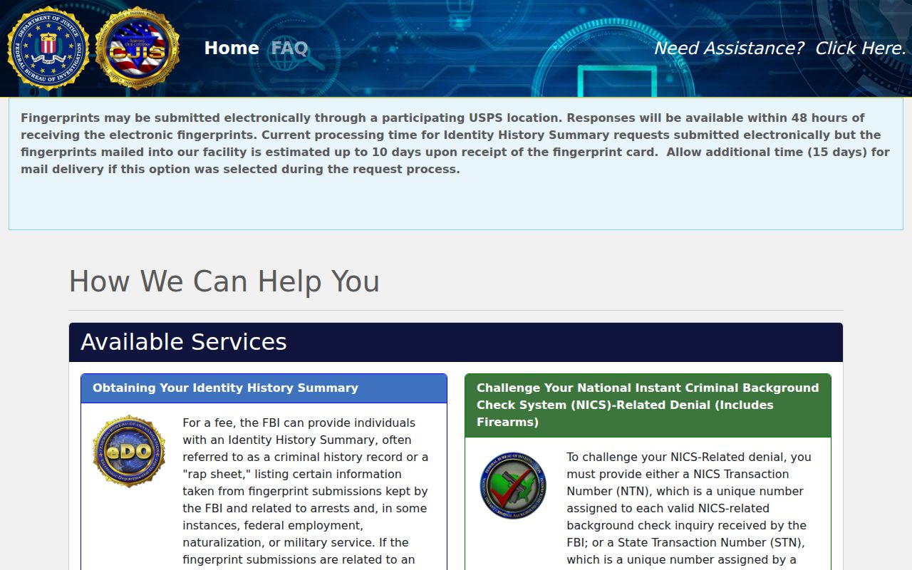 Suffolk criminal history FBI identity record request portal