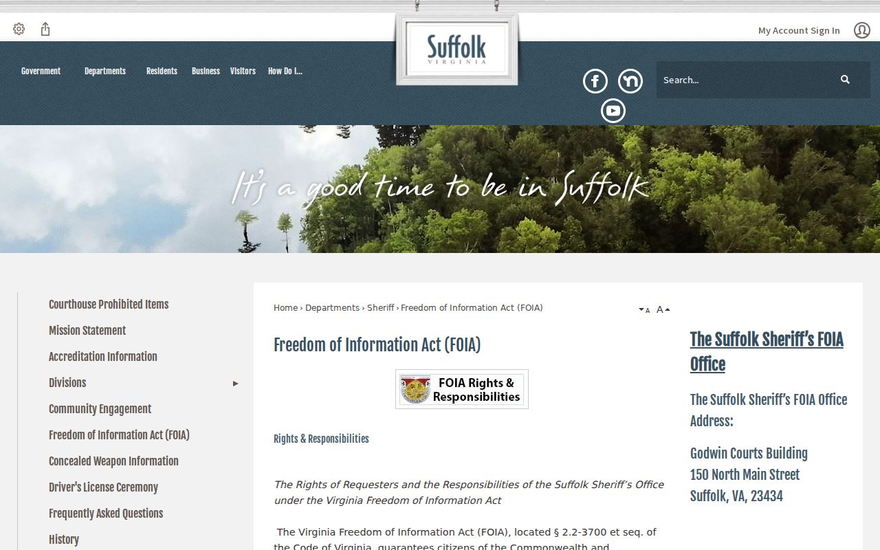 Suffolk criminal history Sheriff FOIA records contacts