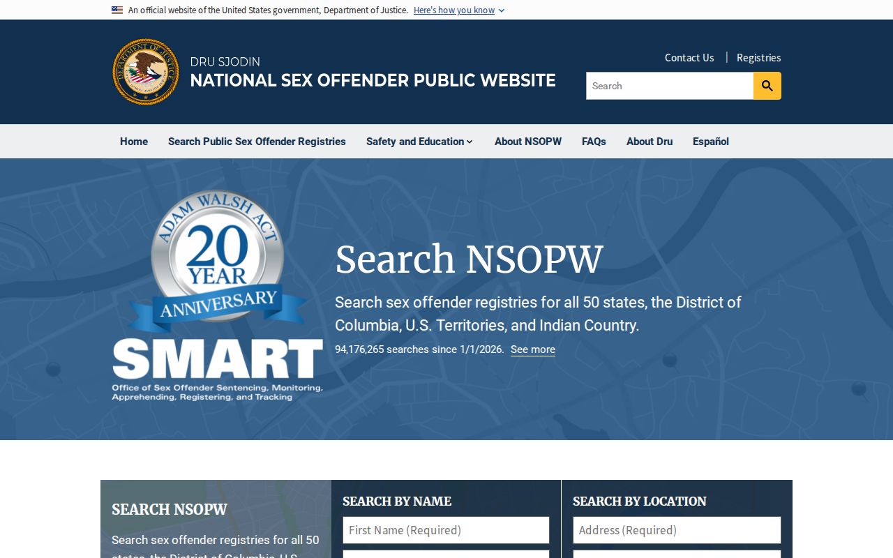 National Sex Offender Public Website search page used as a cross-state supplement for Suffolk